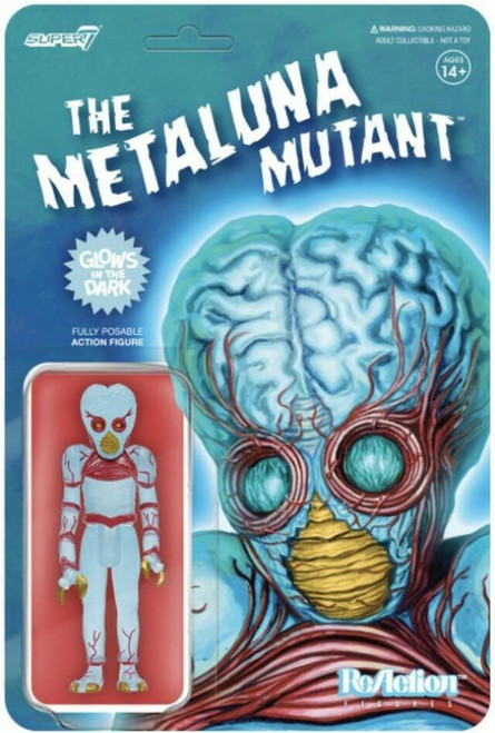 Super7 The Metaluna Mutant ReAction Figure - Original (Blue Glow), action figure packaging with a detailed illustration of the Metaluna Mutant character that glows in the dark
