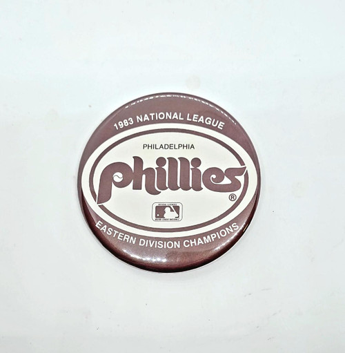 MLB Philadelphia Phillies National League Eastern Division Champions Pin, 1983 National League badge featuring Phillies logo and championship details.