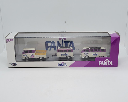 M2 1960 VW Double Cab Truck & 1960 VW 15 Window Bus Grape Fanta Limited Edition Car Set