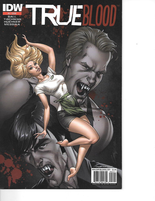 IDW True Blood #2 Second Print 2010 comic book cover, very fine condition, featuring illustrations of a vampire and a woman in a dramatic scene.
