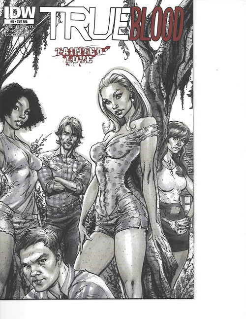 IDW True Blood Tainted Love #5RI.A comic book cover, near mint condition, featuring illustrated characters in a grayscale style with dramatic expressions and detailed backgrounds.