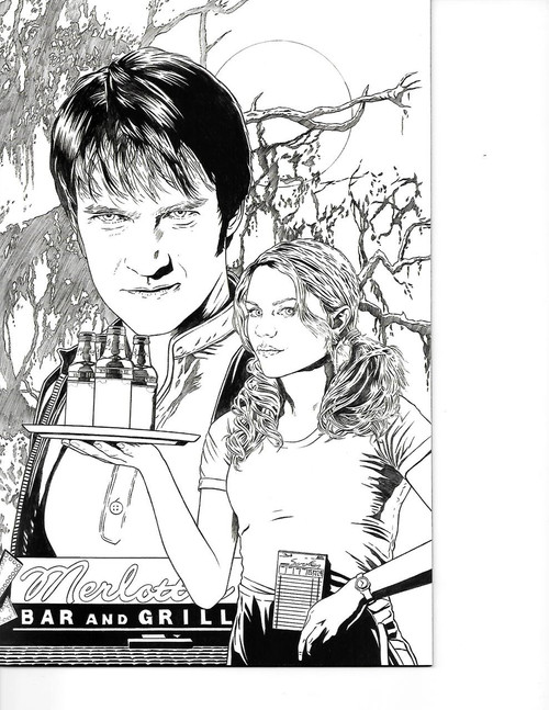 IDW True Blood #4RI.A comic book, Near Mint, black and white cover illustration of two characters, a man and a woman, in a forest setting