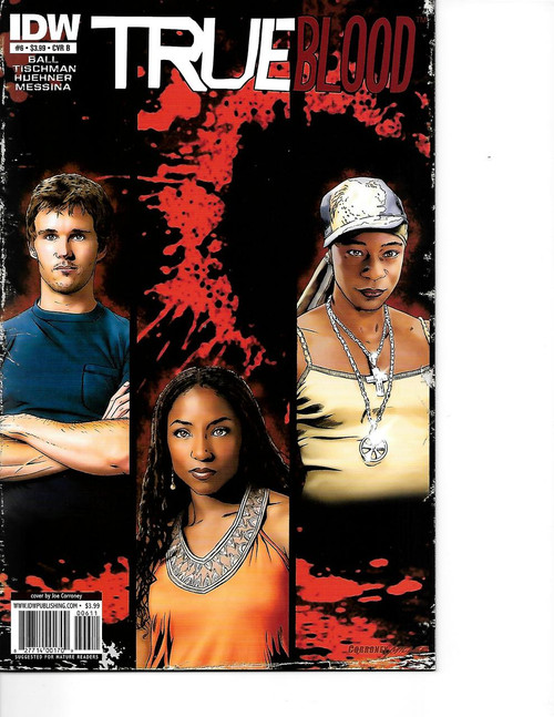 IDW True Blood #6B comic book cover showcasing three illustrated characters with a blood splatter background in near mint condition.