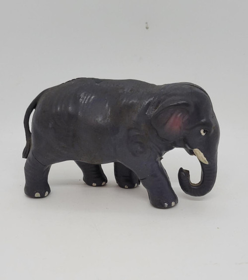 Unknown Vintage Celluloid Elephant Toy Figure, vintage black elephant toy with worn paint, small size, and classic design.