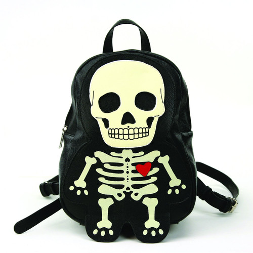 80381UB Glow in the Dark Skeleton backpack made of quality vinyl material and uniquely designed. Includes adjustable 17" backpack drop and 4" handle drop. With secure zippered closure and Fabric lined interior with 1 slip pocket inside.
