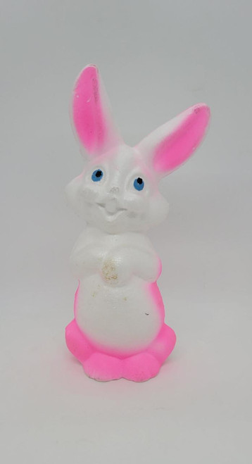 Unknown Vintage Pink and White Painted Styrofoam Easter Bunny Rabbit, artistic handcrafted styrofoam bunny with pink and white paint, decorative Easter ornament.
