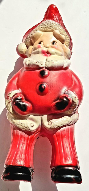 Unknown Vintage 17" Blow Mold Santa Claus Figure, whimsical ceramic Christmas decoration featuring Santa in a traditional red suit with a bushy white beard and hat, holding a red sack, vintage holiday decor.