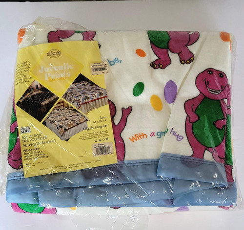 Barney and Friends Beacon Twin Slightly Irregular Blanket, colorful children's blanket featuring Barney characters and fun designs.