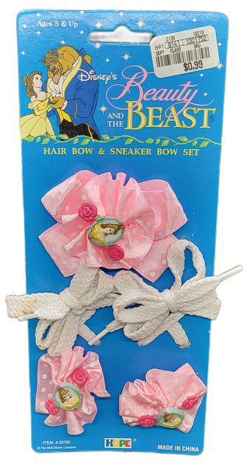 Vintage 1992 Disney's Beauty and the Beast Hair Bow and Sneaker Bow Set