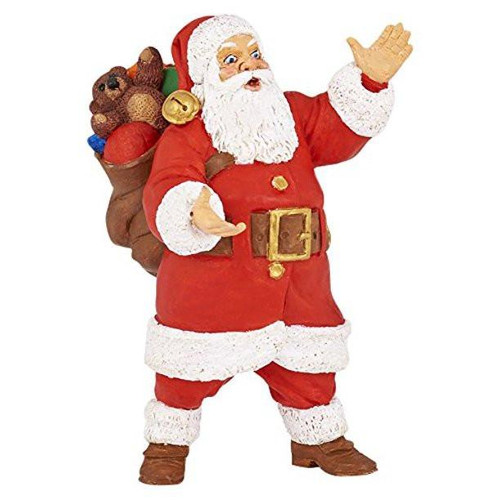Papo Santa Claus Figure, festive Santa Claus doll dressed in traditional red and white costume with a sack of toys on his back.