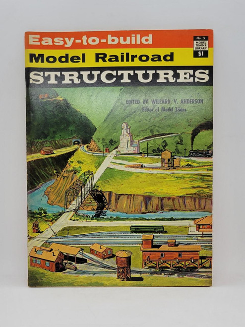Model Trains Library Easy-to-build Model Railroad Structures No. 5 - 1960 Second Printing, vintage illustrated book cover featuring a scenic model train landscape with bridges, buildings, and trains in a valley setting.