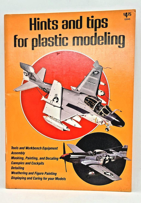 KALMBACK Books Hints and Tips for Plastic Modeling Paperback – January 1, 1980, book cover with images of plastic fighter jet models and instructions for model building and painting.