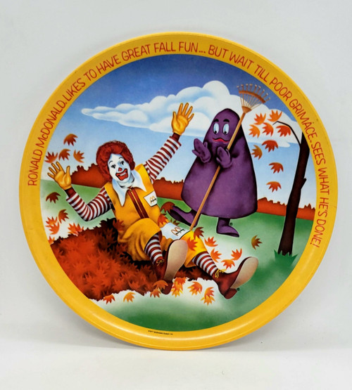 McDonald's 1977 Ronald McDonald and Grimace Great Fall Fun Melamine Plate