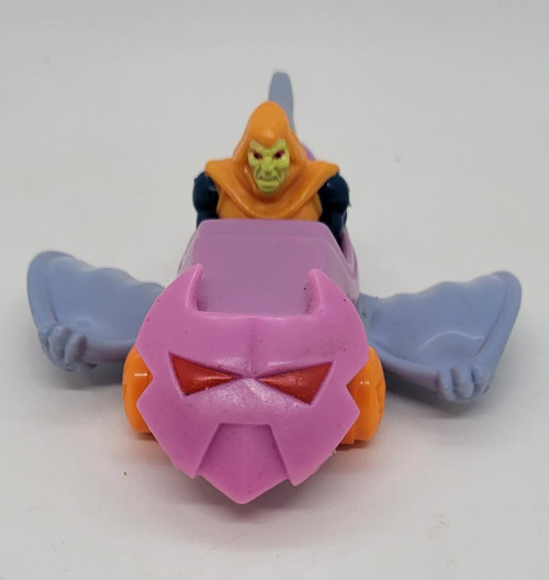 Marvel McDonald's Happy Meal Toy 1995 Marvel Spider-man Hobgoblin Landglider, a vintage toy featuring Hobgoblin with a green face and orange hood riding a purple and orange landglider with bat-like wings and a pink jack-o'-lantern face front.
