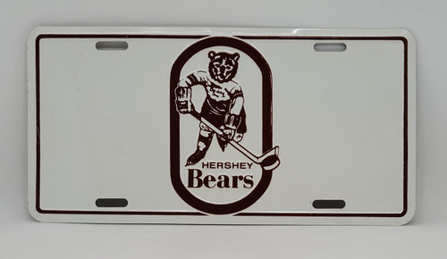Hershey Bears AHL Hershey Bears Metal License Plate, metal hockey team license plate featuring the Hershey Bears mascot with a hockey stick.