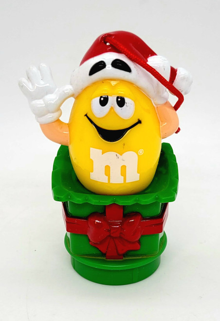 M&M's Candy Topper Ornament: 1998 Yellow M&M Coming Out Of Present