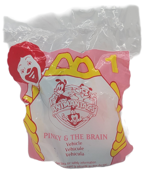 McDonald's Happy Meal toy featuring Pinky and the Brain Vehicle from the 1995 Animaniacs Series. The series contains 8 different Animaniacs characters with vehicles and was available November 1-30, 1995.
