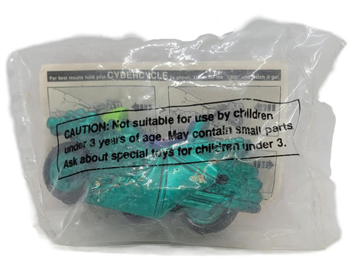 Wendy's Kids' Meal Toy 1994 Cybercycles - Green, toy motorcycle inside a sealed plastic bag with warning label.