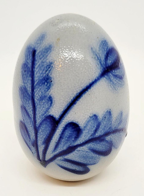 Unknown Grey with Blue Flowers Ceramic 3" Egg, decorative ceramic egg with a white base and blue floral design.