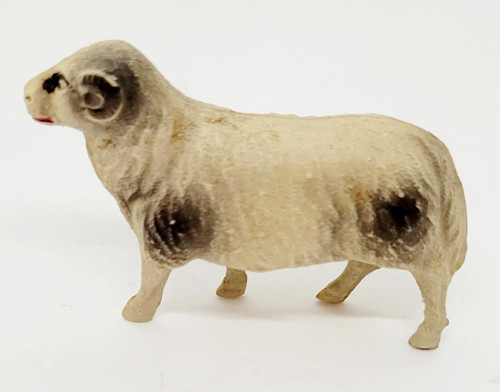 Unknown Vintage Celluloid Small Big Horn Ram Sheep Toy Figure, detailed miniature toy of a ram with horns, made of celluloid, vintage collectible figurine.