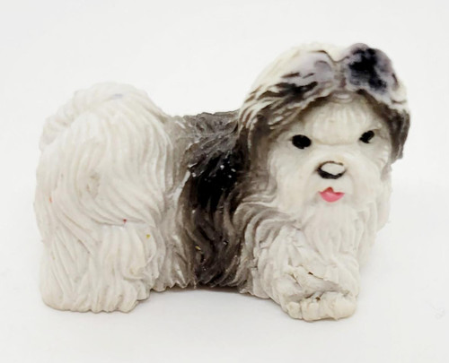 Unknown Shih Tzu Small Resin Figurine, detailed collectible resin figurine of a Shih Tzu dog with a realistic appearance and painted facial features.