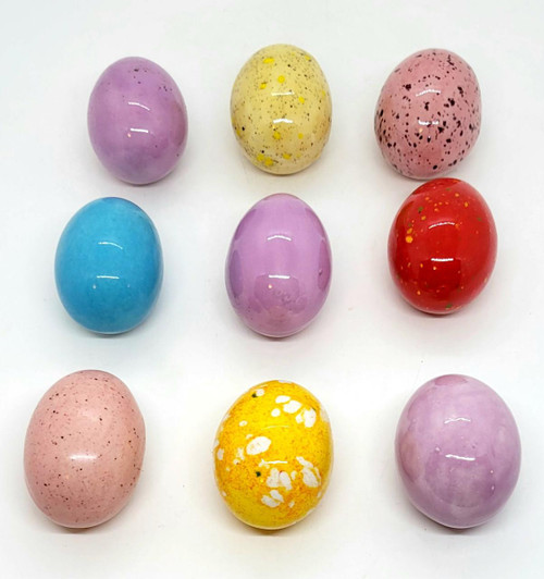 Unbranded Ceramic Easter Eggs Hand Painted Lot of 9, colorful and speckled design eggs used for Easter decorations.