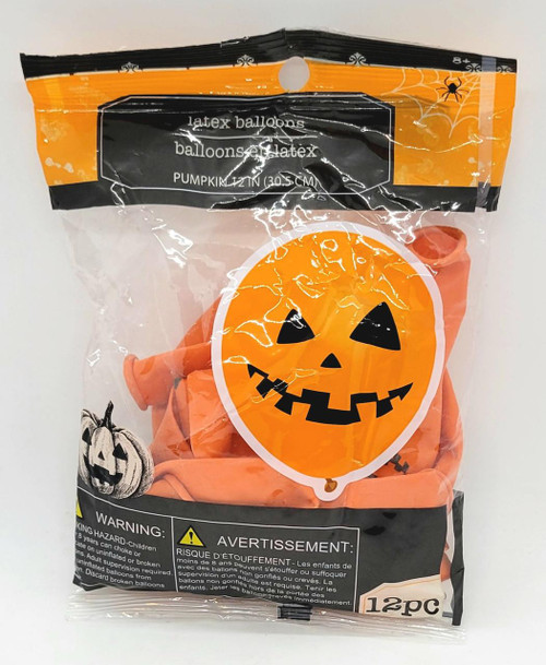 Greenbrier International Halloween Orange Jack-O-Lantern Latex Balloons - 12 pc, Halloween themed orange latex balloons with a jack-o-lantern face design.