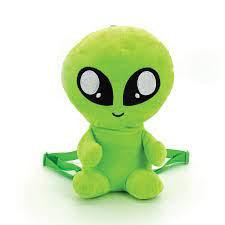 Sleepyville Critters Baby Alien Stuffed Backpack, green plush backpack with a cute baby alien design and adjustable straps.