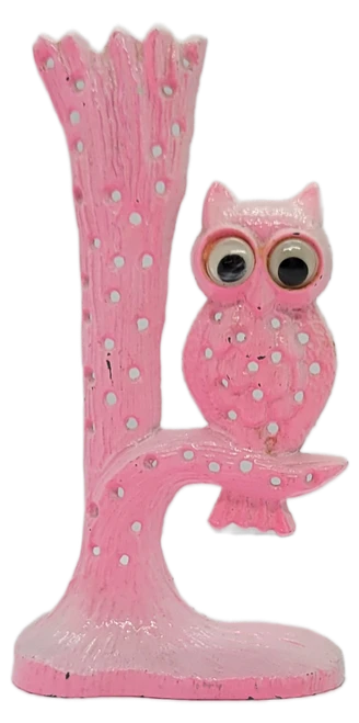 Rafi pink cast iron owl earring tree underside of base