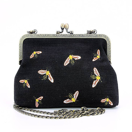 Sleepyville Critters Bees Kisslock Bag - Black