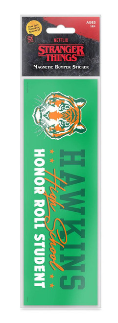 Stranger Things Magnetic Bumper Sticker - Hawkins High School logo with tiger head design for fans of the show.