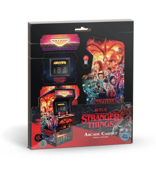 Stranger Things by Fred Stranger Things Arcade Cabinet Pencil Holder, themed arcade game design with retro style and vibrant artwork from the Netflix series.