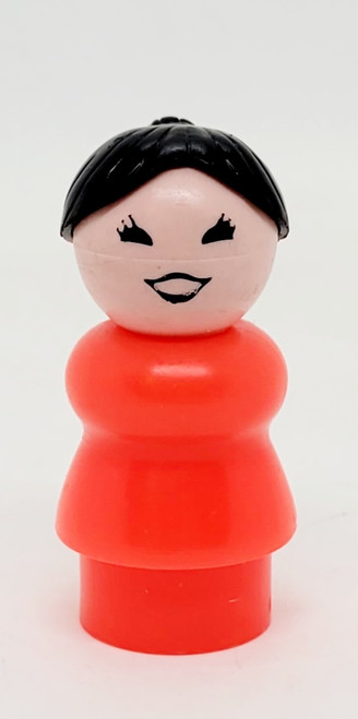 Fisher Price Original Little People Caucasian Red Dress Woman with Black Ponytail