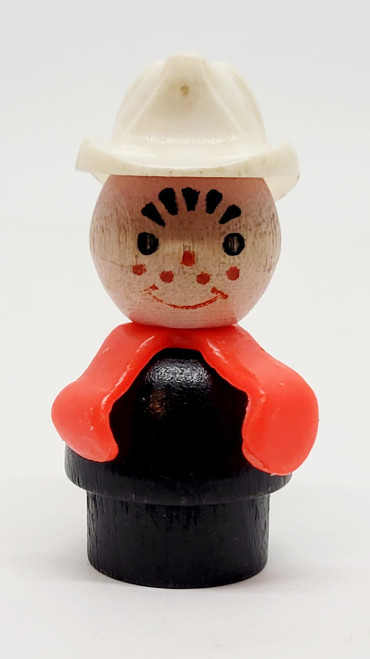 Fisher Price Original Little People Caucasian Fireman - Red Arms With No Collar