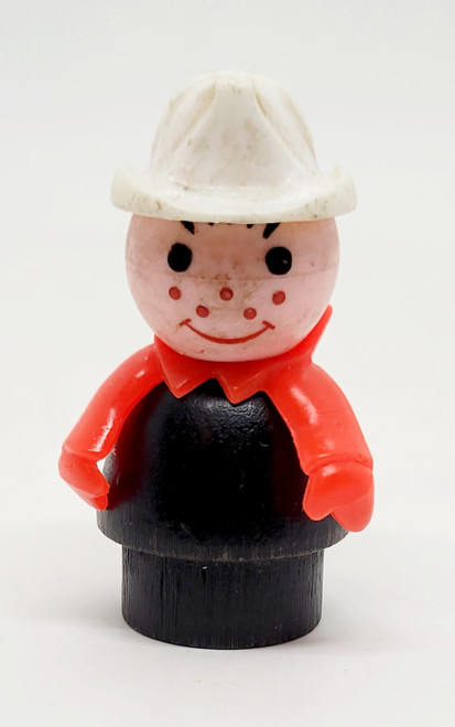 Fisher Price Original Little People Caucasian Fireman - Red Arms White Hat