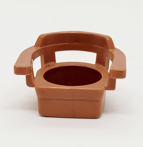 Fisher-Price Fisher Price Original Little People Captain's Chair - Medium Brown, toy miniature brown plastic chair with armrests and open back design.