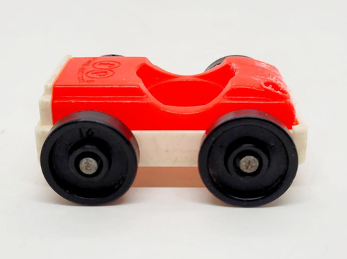 Fisher-Price Original Little People 1-Seat Garage-Style Car - Red Top White Base, toy car with black wheels and red roof.