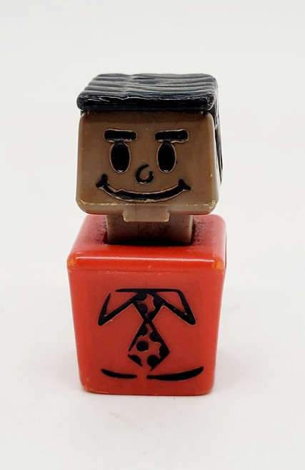 PLAYSKOOL Familiar Places and Friends African-American Blockhead with Chin, wooden toy block with a smiling face and black hair, stacked on top of a red block with a dog illustration.