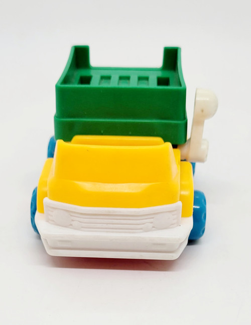 Playmates 1985 Li'l Playmates Airport Play Set - Container Transporter and Loader, toy plastic airport vehicle with colorful green, yellow, white, and blue parts.