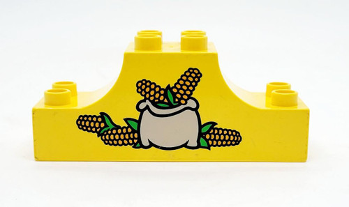 LEGO DUPLO Brick 2 x 6 x 2 Arch Inverted Double with Sack of Corn Pattern, yellow brick with corn pattern decorative sticker.