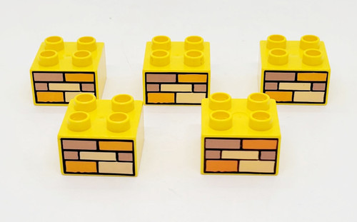 LEGO DUPLO Yellow 2 x 2 Brick with Brick Pattern Lot of 5