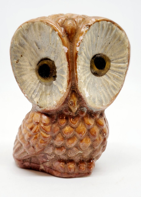 Unbranded Vintage 3" Barn Owl Figurine, ceramic owl with large detailed eyes and textured feathers in a vintage style.