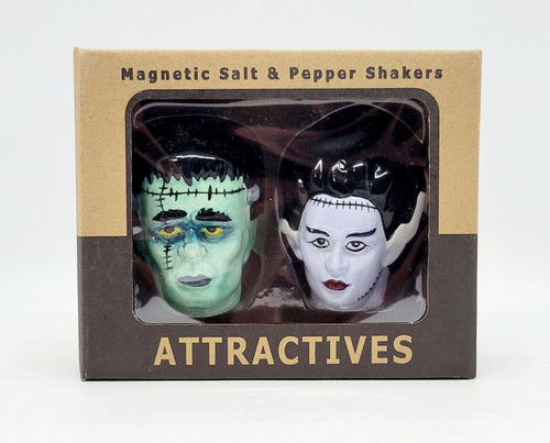 Pacific Giftware Mr. & Mrs. Frankenstein Salt and Pepper Shakers Set, spooky Halloween themed kitchen decor with collectible monster face designs.