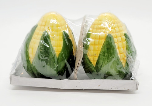 DOLGENCORP Inc. Dolgencorp Corn on the Cob Shaped Salt & Pepper Shakers, yellow and green corn shaped salt and pepper shakers in clear plastic wrapping.