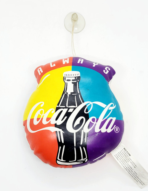 Coca-Cola 1997 Always Coca-Cola Window Hanger Plush Collection, colorful plush window hanger featuring a Coca-Cola bottle and rainbow colors.