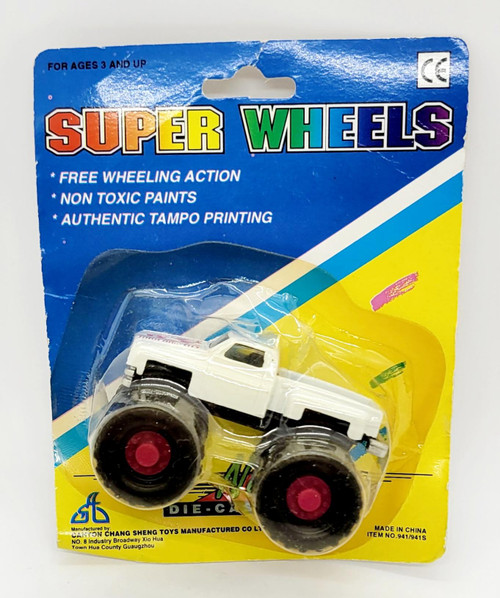 Canton Chang Sheng Toys Super Wheels White Truck, toy white truck with black and red wheels in packaging