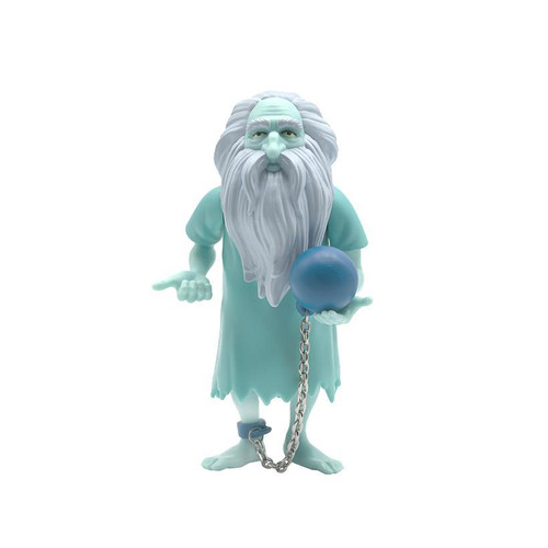 Super7 Disney ReAction Figures - Haunted Mansion Wave 1 - Gus (Broken Chain), toy figure of a ghostly character holding a blue ball and chain, with a long white beard and ragged clothing.