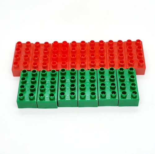 MEGA BLOKS Mattel Mega Bloks 2 X 4 Lot of 7 Red and 6 Green Blocks, colorful plastic building blocks for children.