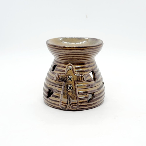 Unknown Christmas Gingerbread Man Ceramic Tea Light Candle Holder Burner, festive brown ceramic with gingerbread design and cut-out details.