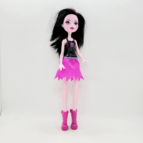 Monster High 2015 Cheerleader Draculaura Doll, loose doll with black hair, pink skirt, and pink boots.